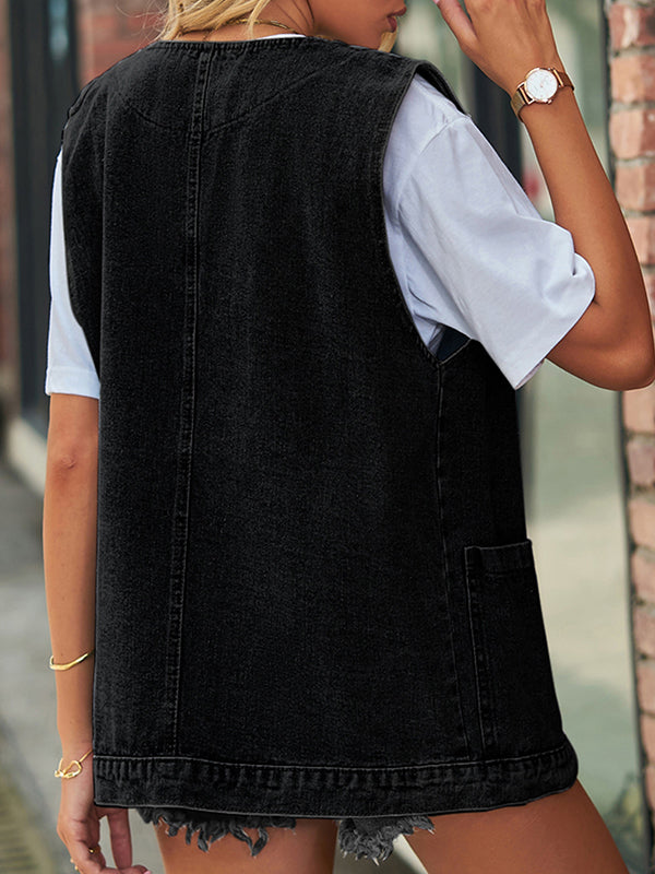 flowersverse Split-Joint Loose Sleeveless V-Neck Vest Top
