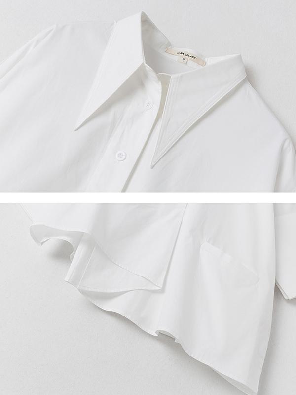 flowersverse Creamy White Cropped Three-Quarter Sleeve Shirt