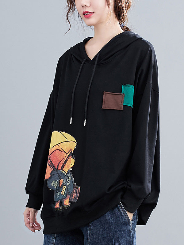 flowersverse Original Cartoon Printed Drawstring Hoodies