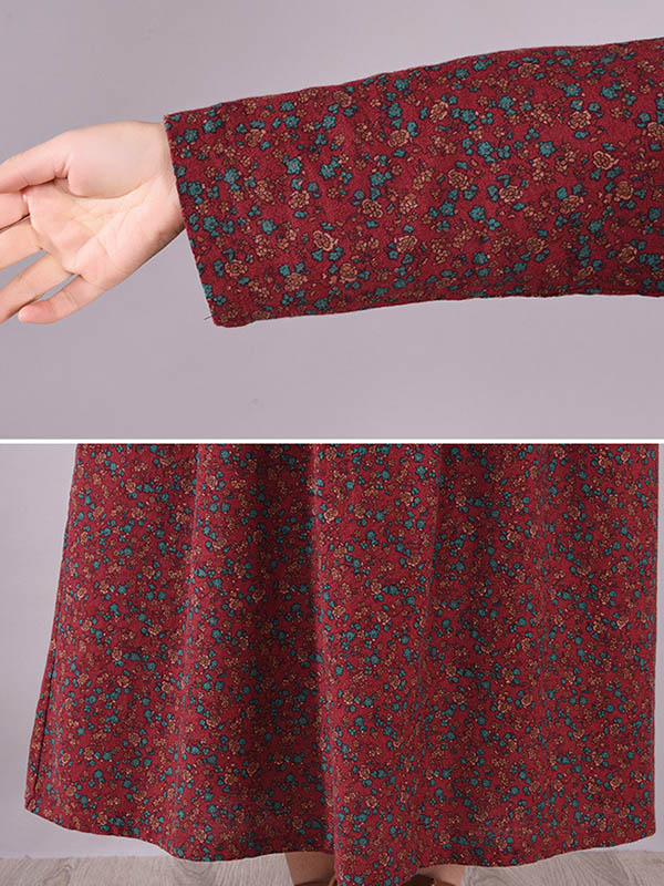 flowersverse Original Lapel Frenum Floral Printed Midi Dress