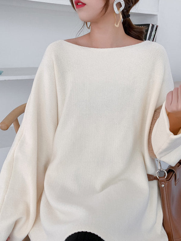 flowersverse Simple Solid Color Round-Neck Sweater