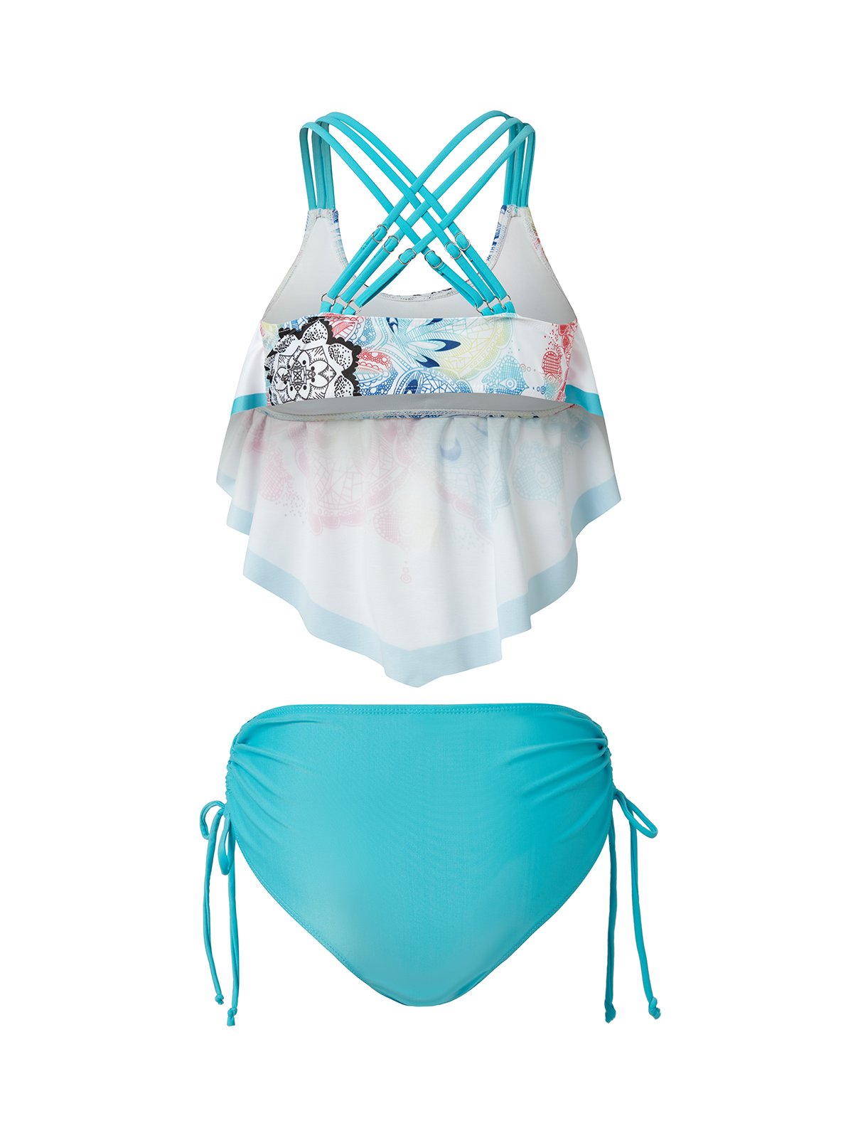 flowersverse Vacation Ethnic Flouncing Scoop Neck Tankinis Two-Piece Set