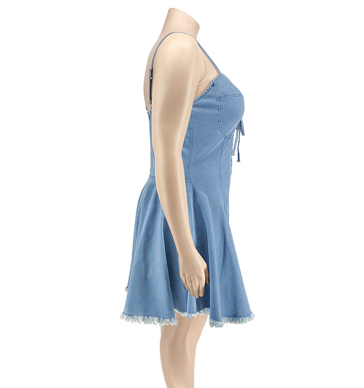 flowersverse Plus Size Women's Spring Sexy Sleeveless Denim Dress