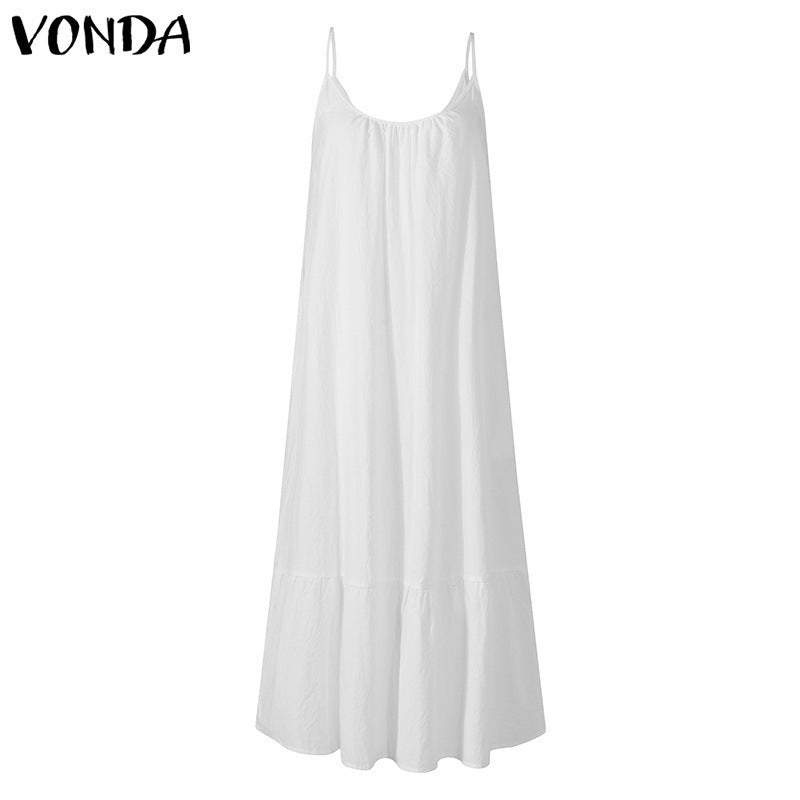 flowersverse Casual Solid Summer Holiday Linen Sleeveless Mini Dress