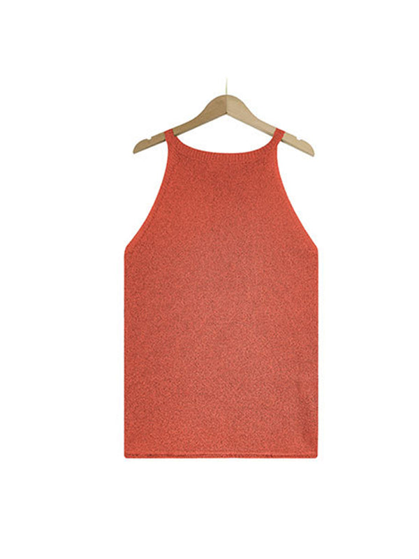 flowersverse Solid Color Loose Halter-Neck Vest Top