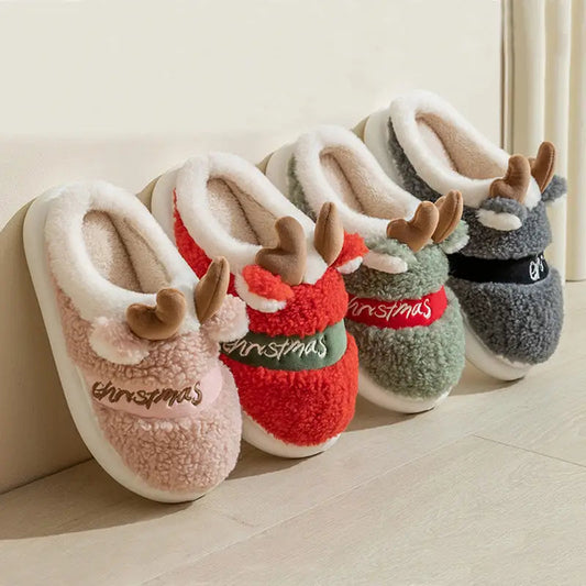 flowersverse Christmas Shoes Winter Home Slippers Elk Soft Cozy Bedroom Slipper Slip On House Shoes