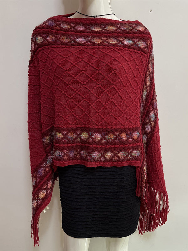 flowersverse Asymmetric Tasseled Loose V-Neck Shawl&Cloak Cape