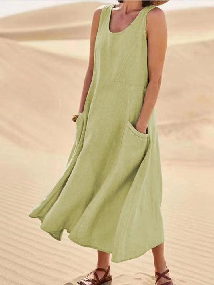 flowersverse Summer Cross-border Comfort And Casual Sleeveless Women's Linen Dress