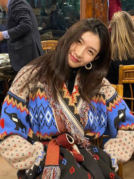 flowersverse Casual Loose Lace-Up Patchwork Coat