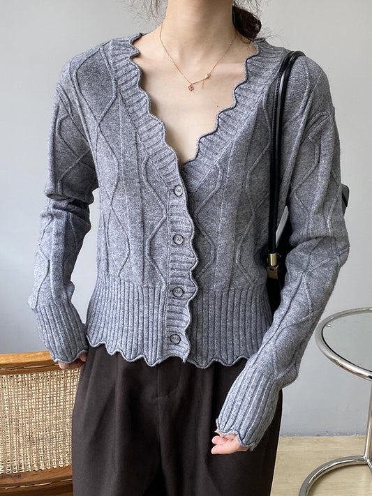 flowersverse Original Stylish Casual 7 Colors Buttoned Jacquard V-Neck Sleeveless Cardigan Top