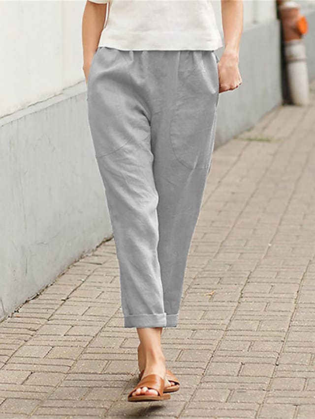 flowersverse Women's Plus Size Loungewear Pants Pure Color Simple Casual Comfort Home Daily Vacation Polyester Breathable Pant Pocket Spring Summer Black White