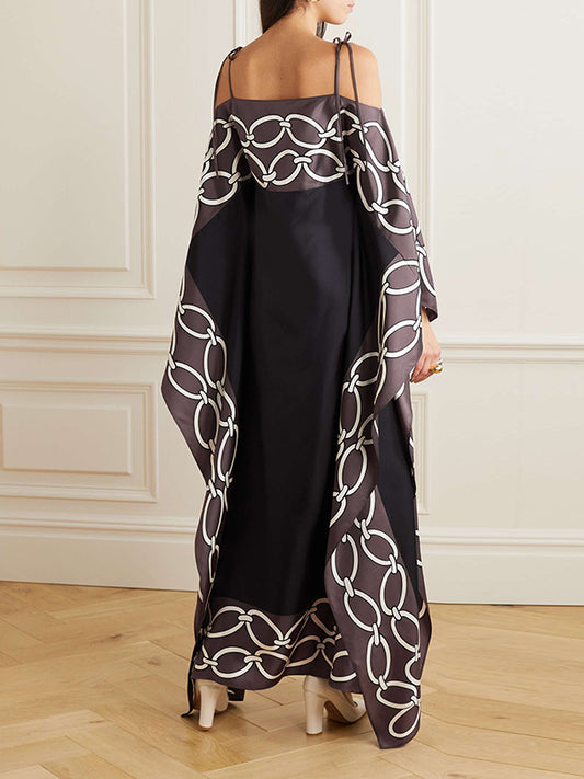 flowersverse Loose Bandage Contrast Color Printed Spaghetti-Neck Maxi Dresses