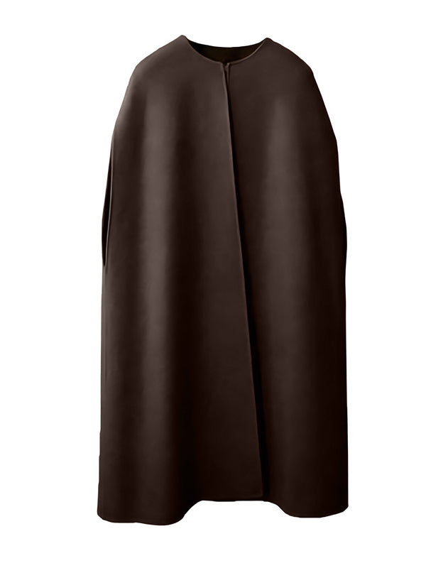 flowersverse Simple Sleeveless Solid Color Round-Neck Cape Outerwear