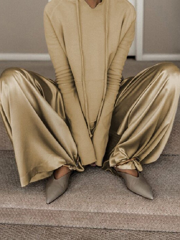 flowersverse Original Solid Color Hoodies&Wide Leg Pants Two Pieces Set