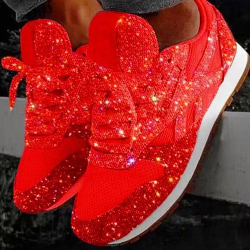 flowersverse Women Muffin Rhinestone New Crystal Platform Sneakers