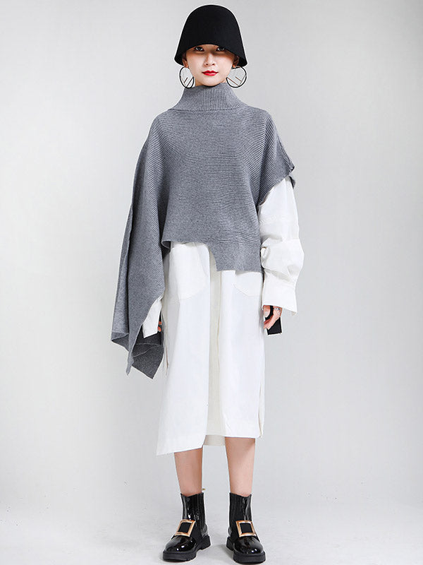 flowersverse Original Solid High-Neck Irregularity Sweater