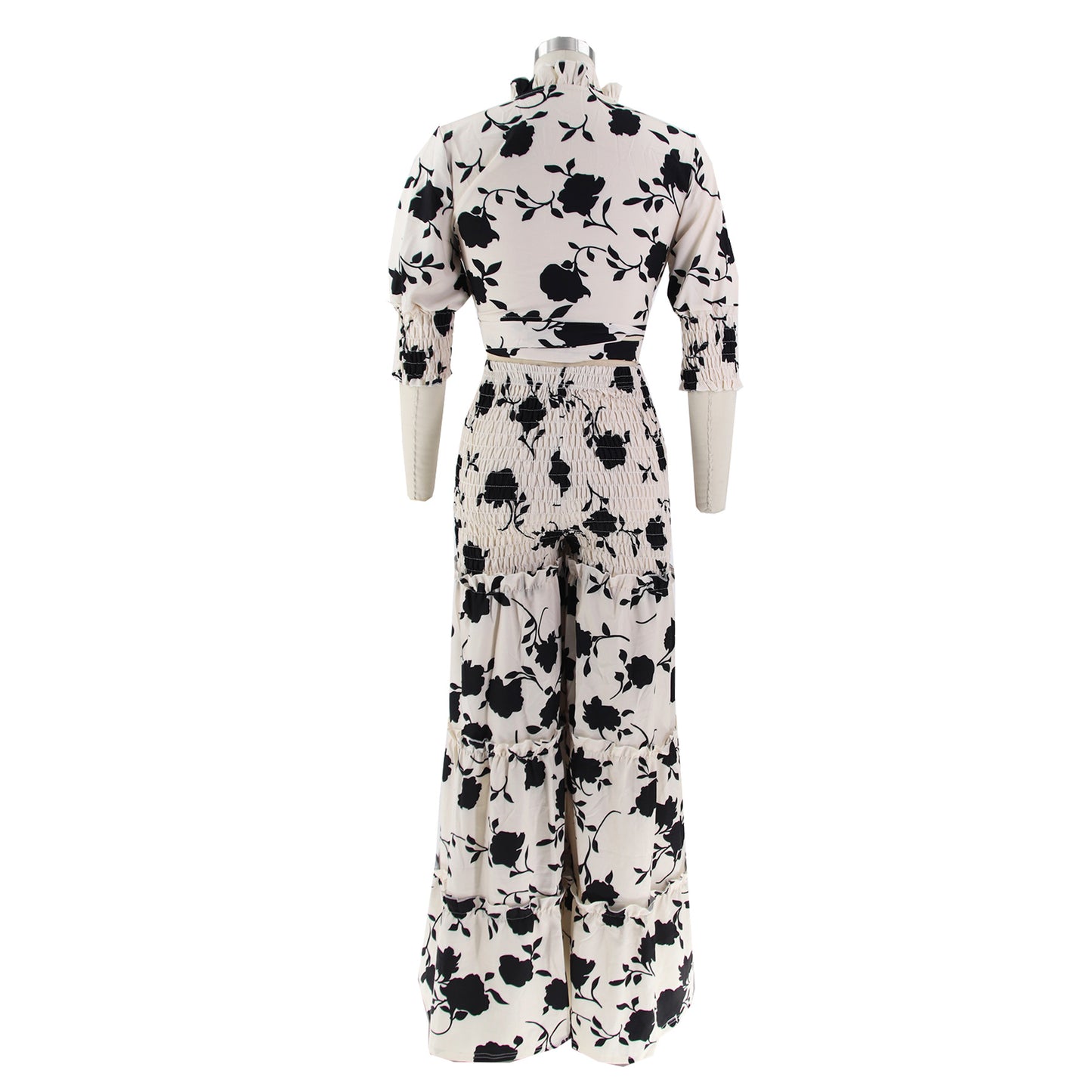 flowersverse Women's Lace-Up Printed Two-Piece Suit Wide Leg Pants Plus Size