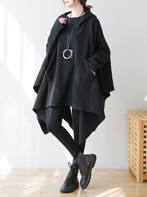 flowersverse Casual Plus Size Irregularity Batwing Sleeves Solid Color Hoodies