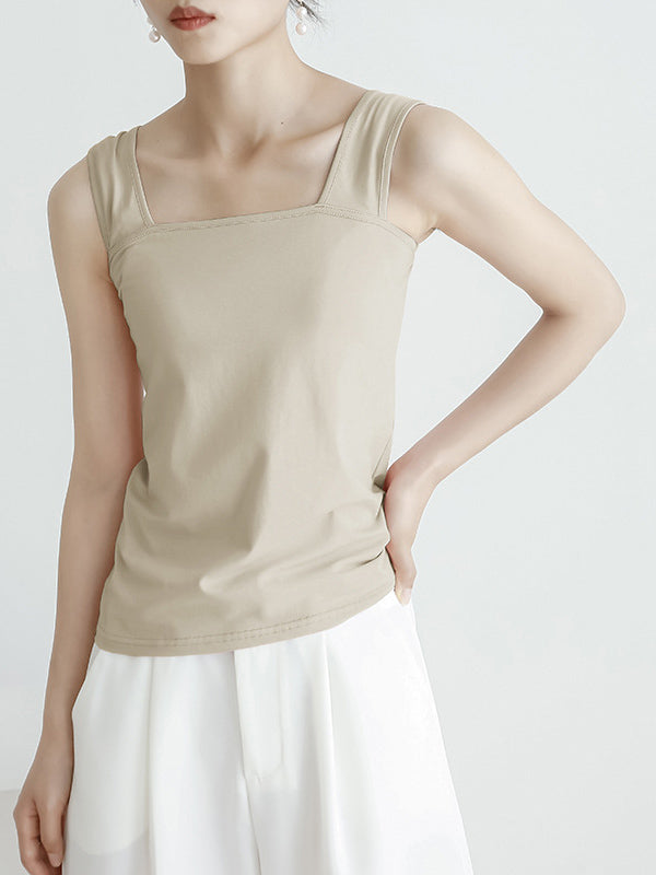 flowersverse Casual Simple 6 Colors Square-Neck Sleeveless Vest