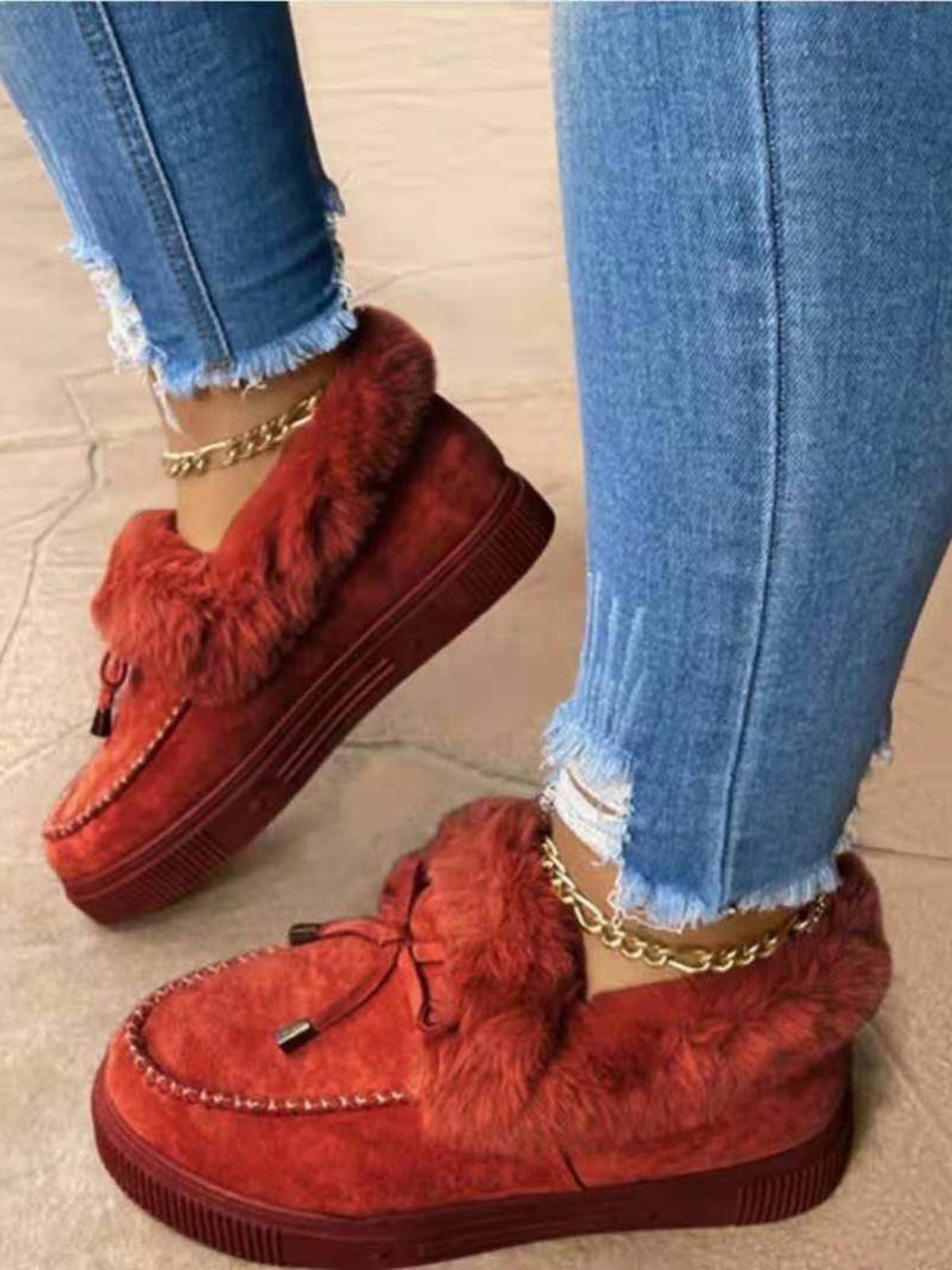 flowersverse Winter Warm Daily Flat Heel Closed Toe Boots