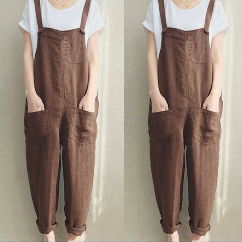 flowersverse New Women Sleeveless Dungarees Summer Plus Size Rompers Jumpsuit Casual Loose Wide Leg Pants Overalls Playsuits