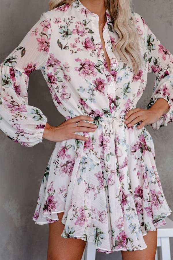 flowersverse Fashion Floral Print Shirt Dress