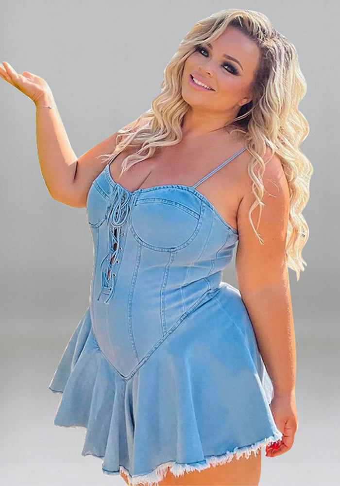 flowersverse Plus Size Women's Spring Sexy Sleeveless Denim Dress
