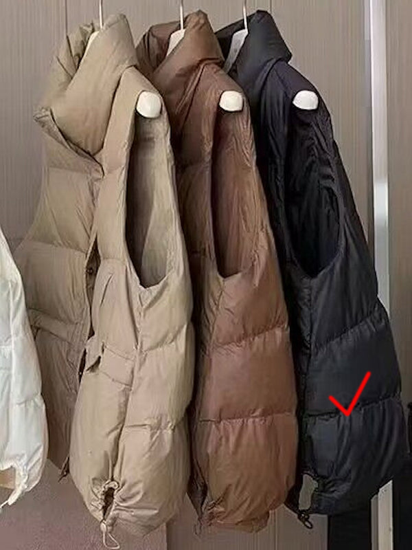 flowersverse Original Creation Loose Sleeveless Solid Color Zipper High-Neck Vest Outerwear