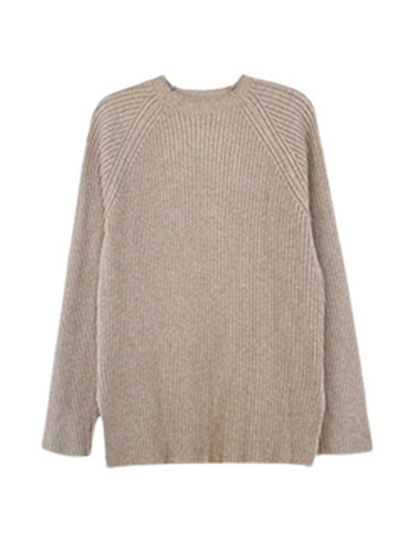 flowersverse Urban Loose Solid Round-Neck Split-Side Sweater& Wide Leg Pants Suits