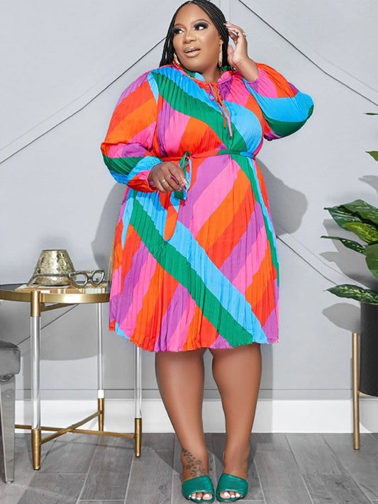 flowersverse Plus Size Colorful Belted Maxi Dresses