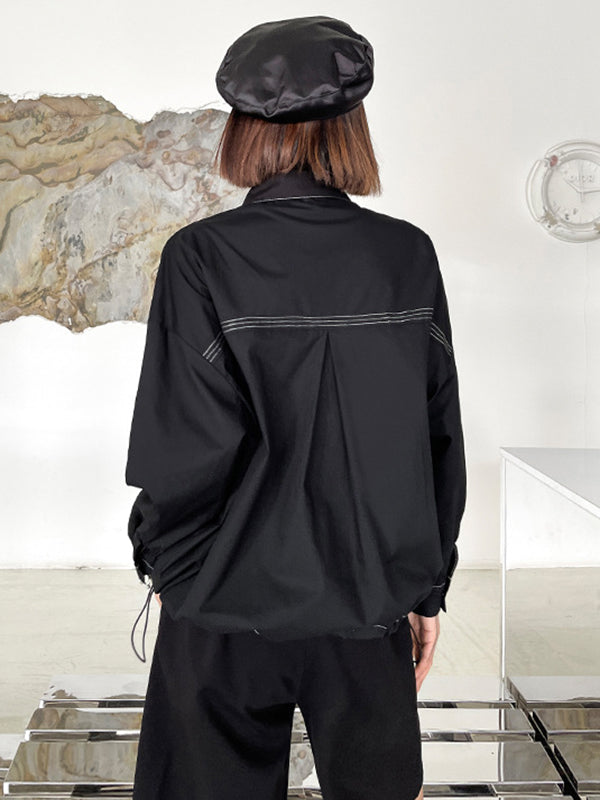 flowersverse Casual Contrast Color Printed Drawstring Blouse Top