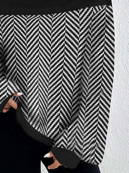 flowersverse Long Sleeves Loose Split-Joint Striped High Neck Knitwear Pullovers Sweater Sweater Tops