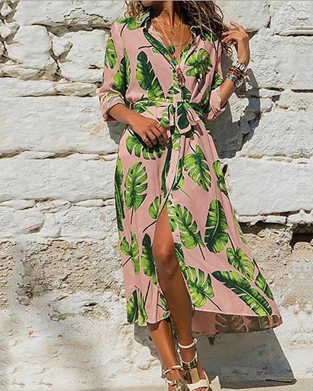flowersverse Women's A-Line Dress Maxi Long Dress Half Sleeve Print Cotton White Purple Yellow Blushing Pink