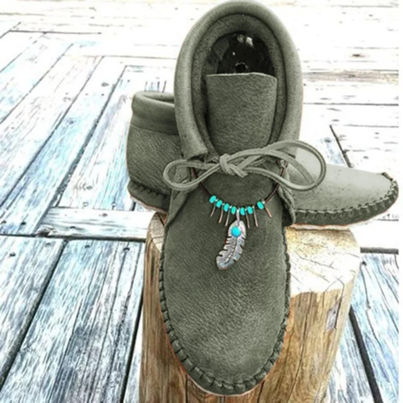 flowersverse New Style Round Toe Flat Heel Comfortable Lightweight Boots
