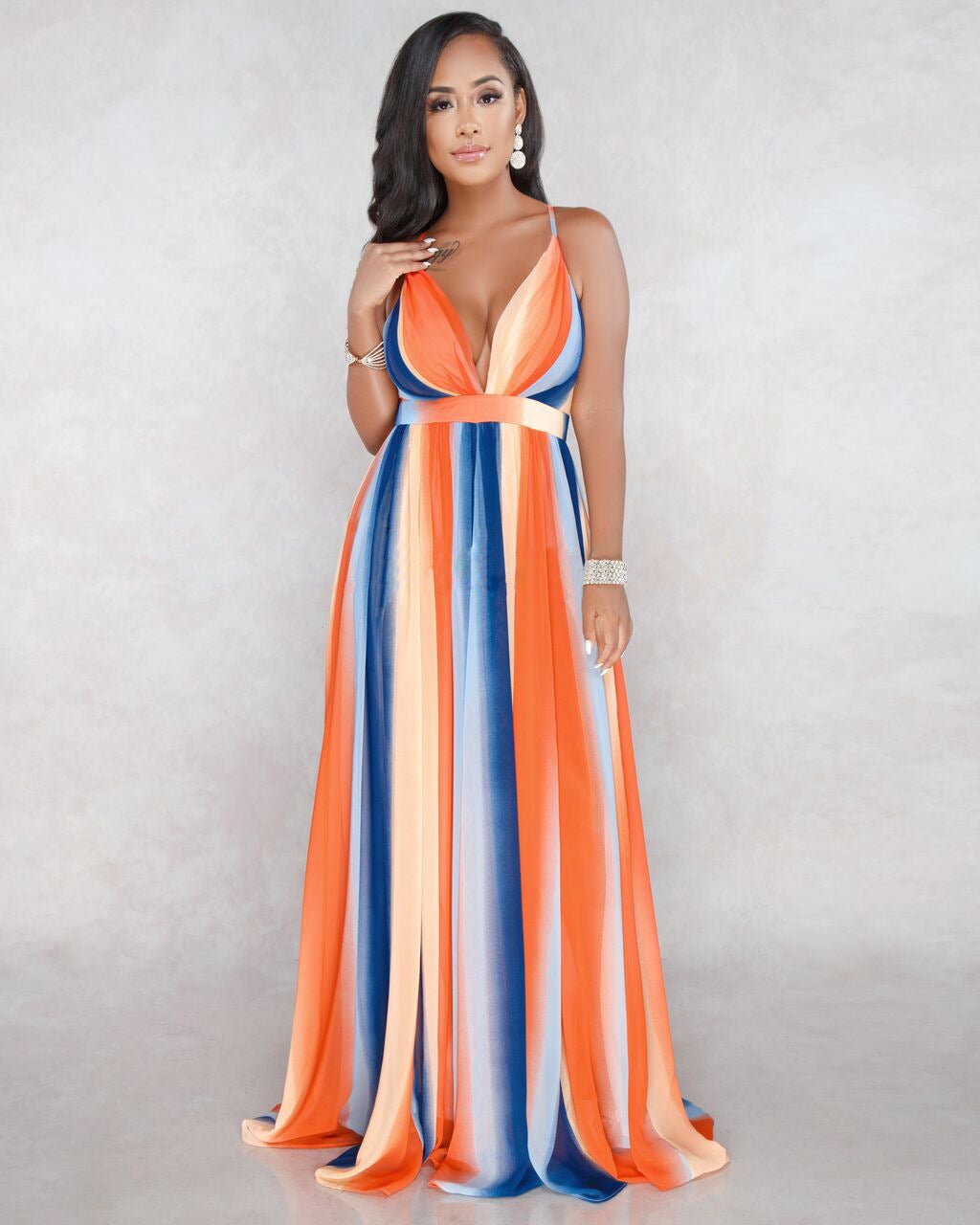 flowersverse Deep V-Neck Back Chiffon Dress