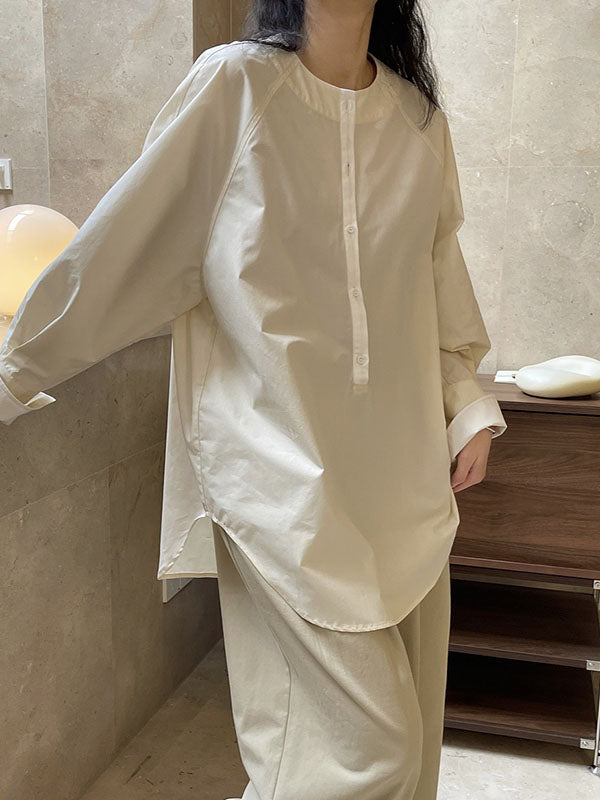 flowersverse Urban Long Sleeves Loose Contrast Color Round-Neck Blouses&Shirts Tops