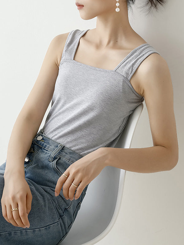 flowersverse Casual Simple 6 Colors Square-Neck Sleeveless Vest