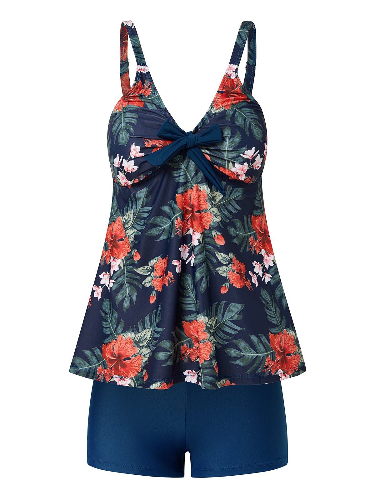 flowersverse Vacation Floral Printing Scoop Neck Tankinis Two-Piece Set