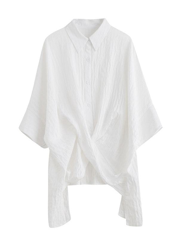 flowersverse Original Simple Casual Loose Solid Color Cross Blouse