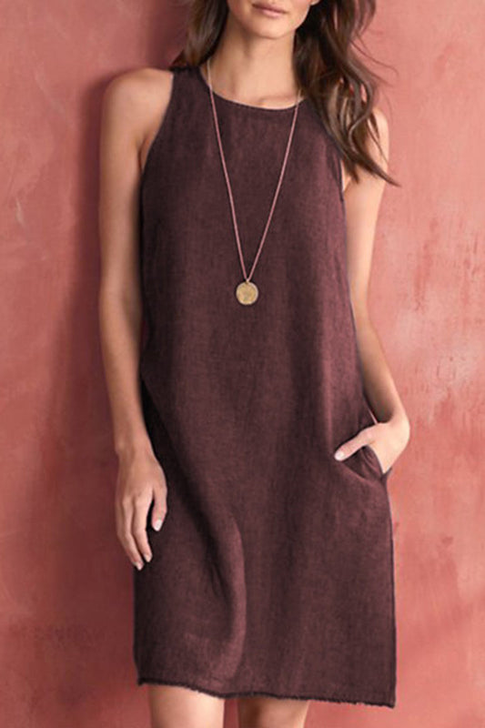 flowersverse Casual Basis Solid Solid Color O Neck Vest Dress Dresses(5 Colors)