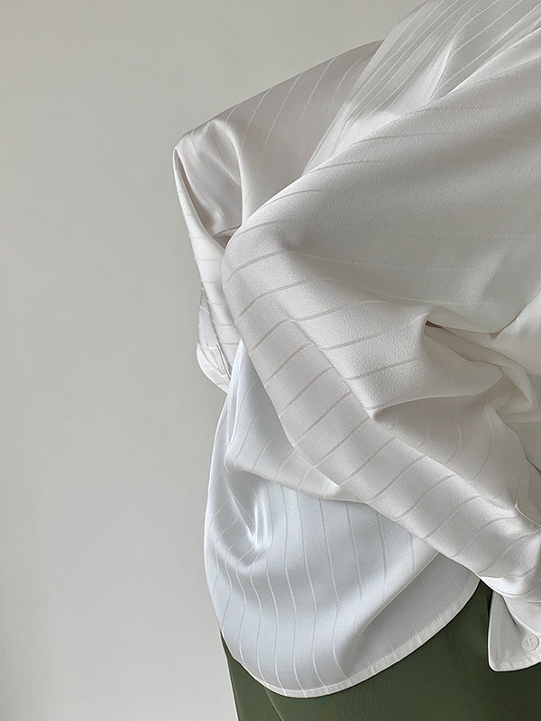 flowersverse Solid Color Striped Long Sleeves Loose Lapel Blouses&shirts Tops