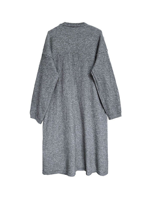 flowersverse Buttoned Solid Color Long Sleeves Loose V-Neck Knit Vest + Cardigan Two Pieces Set