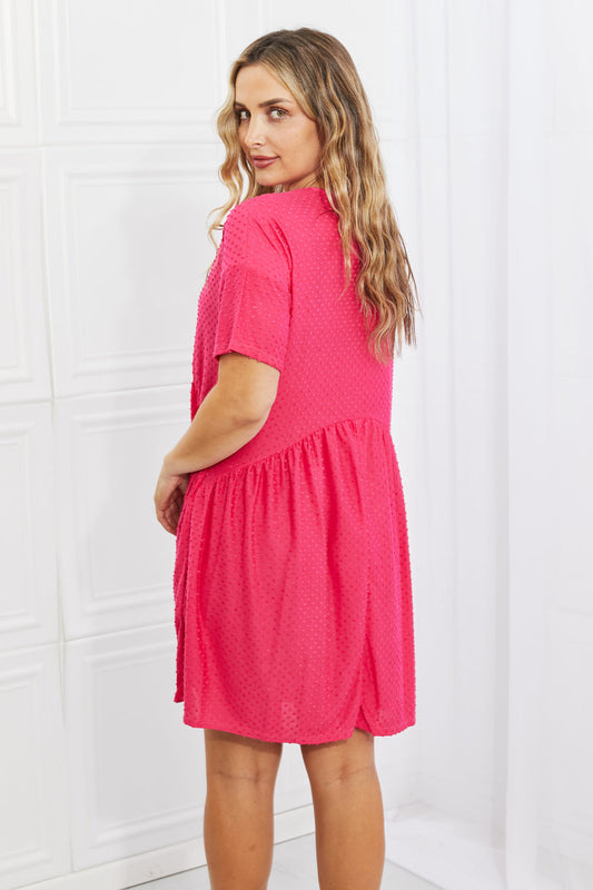 flowersverse BOMBOM Another Day Swiss Dot Casual Dress in Fuchsia