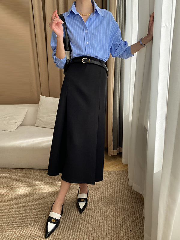 flowersverse Buttoned Striped Long Sleeves Loose Lapel Blouses&Shirts Tops
