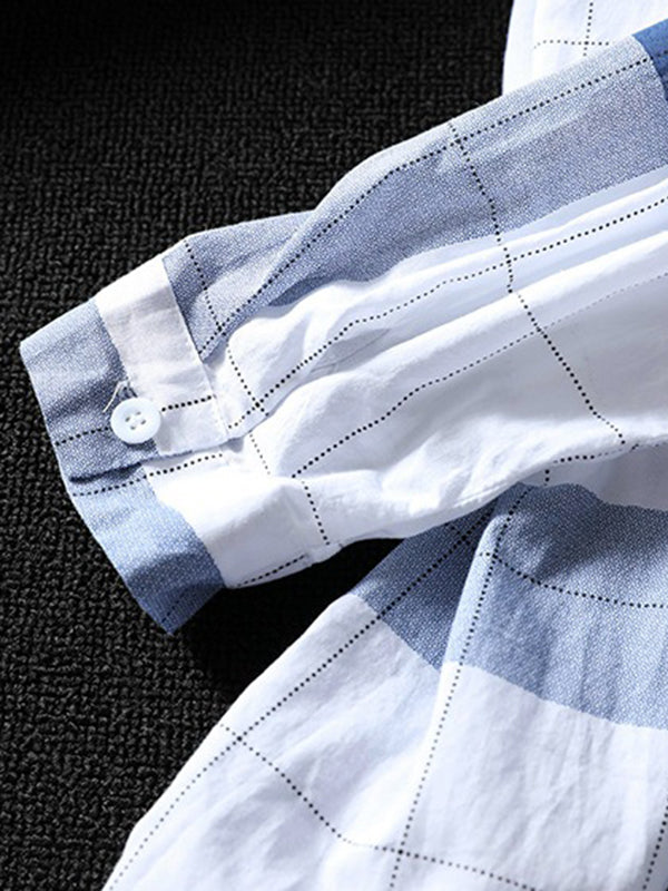 flowersverse Contrast Color Plaid Sun Protection Long Sleeves Loose Lapel Collar Blouses&Shirts Tops