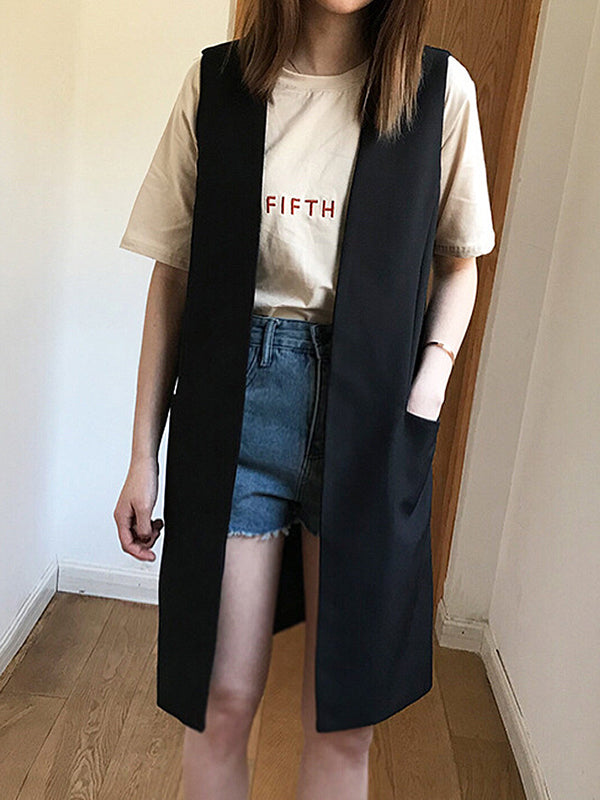 flowersverse Casual Loose Long Split-Joint Sleeveless Vest