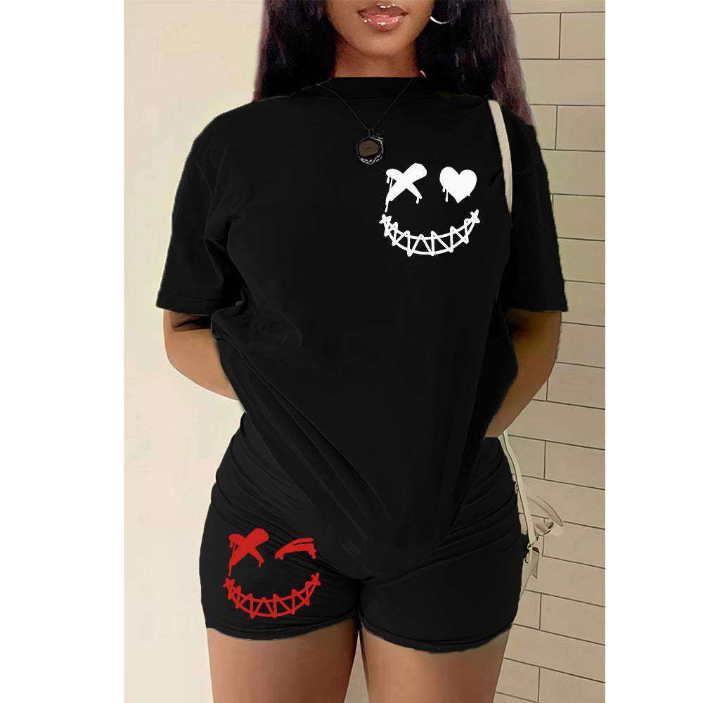 flowersverse Plus Size Women's T-Shirt Shorts Set Tracksuit Two-Piece