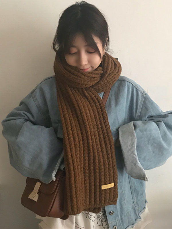 flowersverse Stylish Solid Color Simple Warm Knitted Scarf