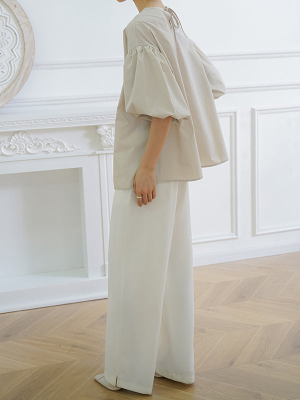 flowersverse Solid Color Half Sleeves Loose V-Neck Blouses&Shirts Tops