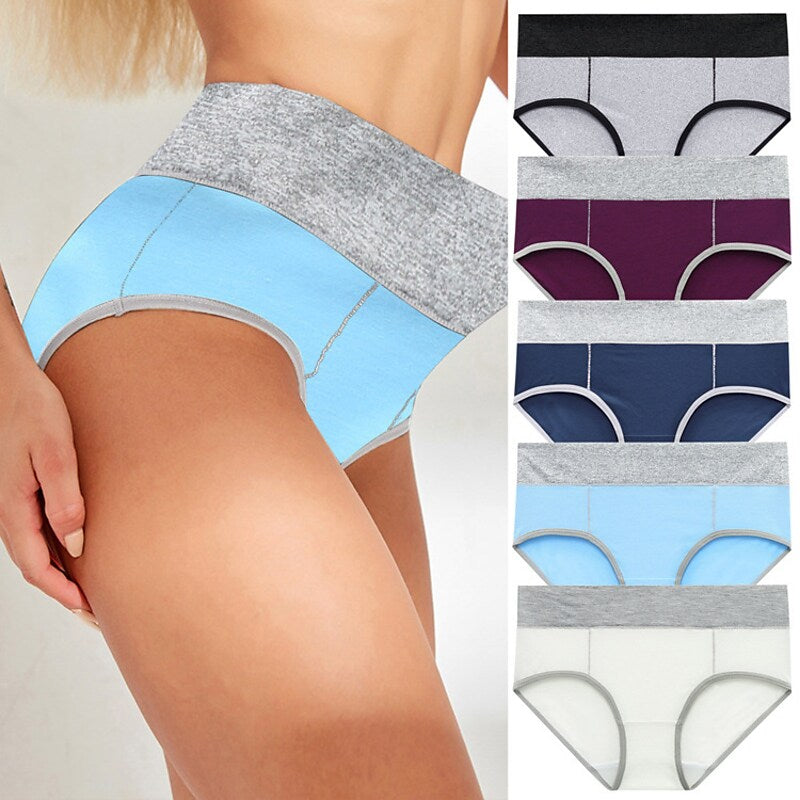 flowersverse Women's Plus Size Basic Vacation Pure Color Shaping Panty Stretchy High Waist Cotton 5 Pieces Green M
